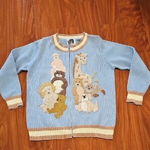 Storybook Knits Zip Up Cardigan With Jungle Animals Sz L